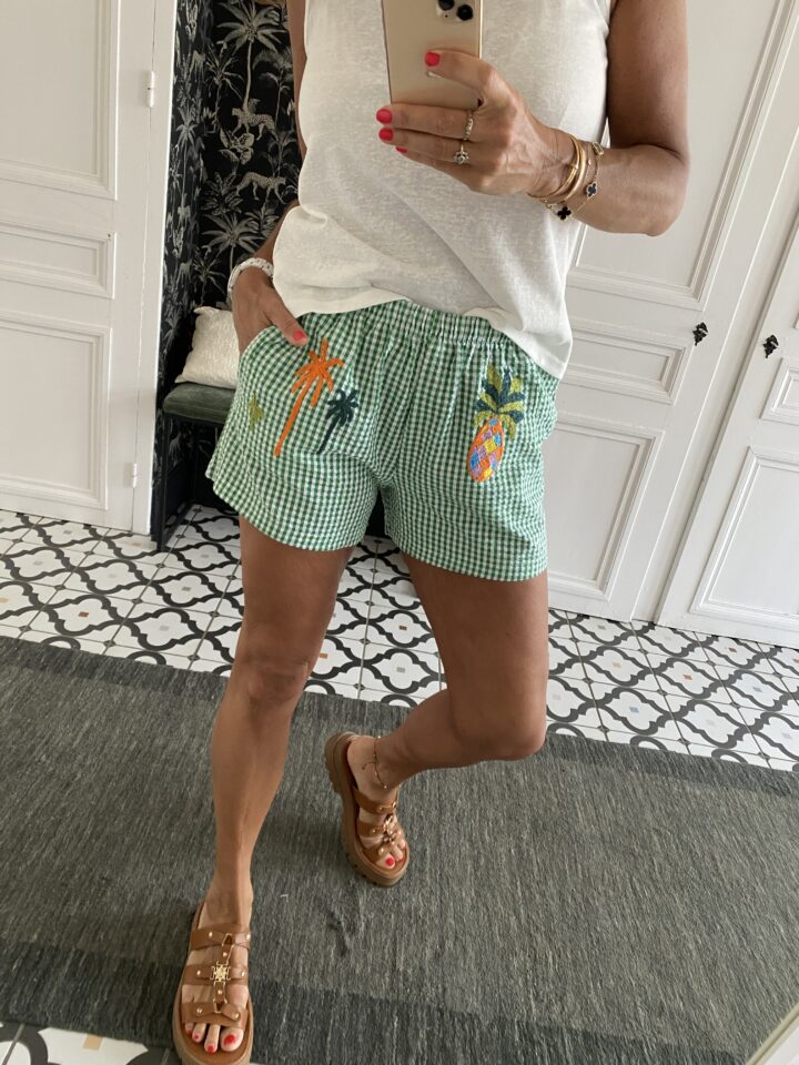 short johanna paris seersucker brodé vert