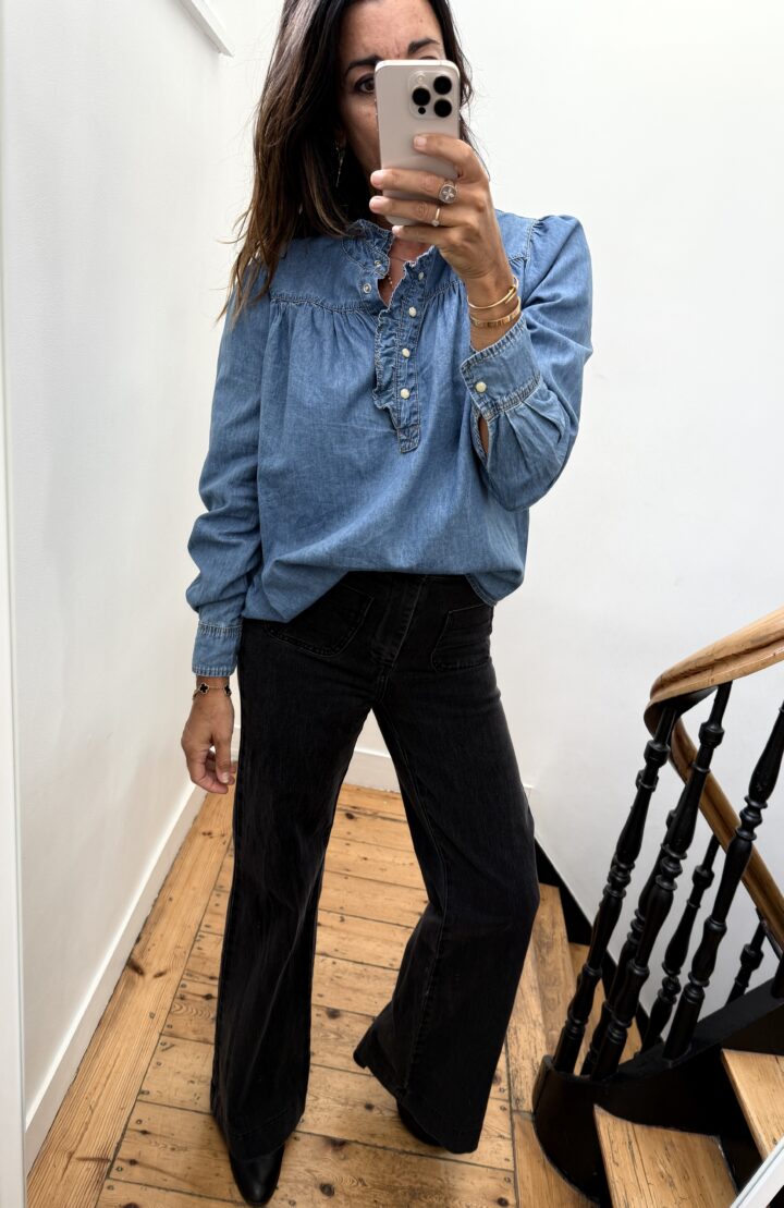 chemise rayée bleu col frou frou