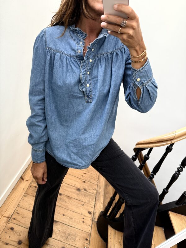 chemise rayée bleu col frou frou