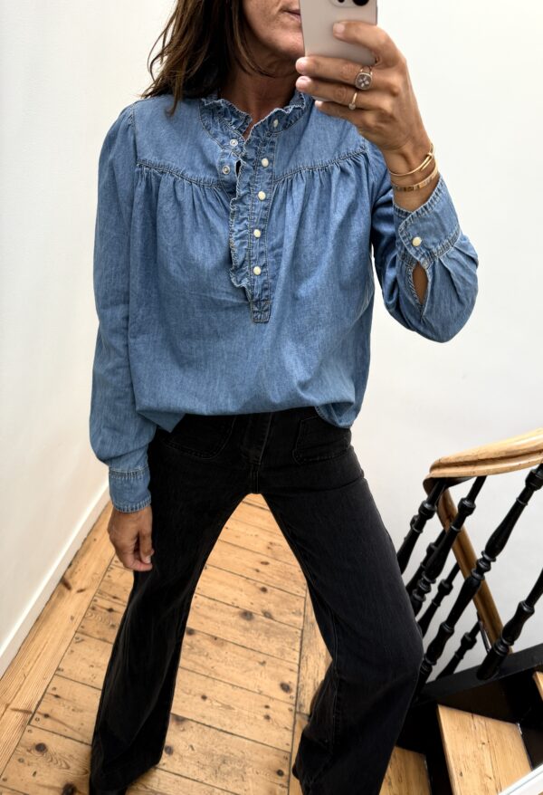 chemise rayée bleu col frou frou