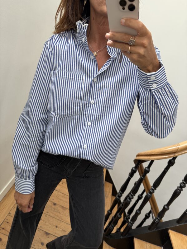chemise rayée bleu col frou frou