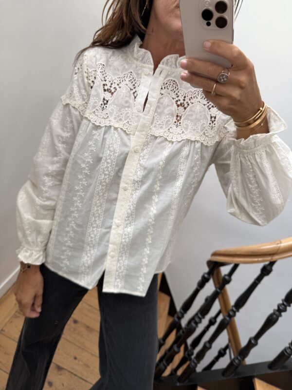 chemise rayée bleu col frou frou