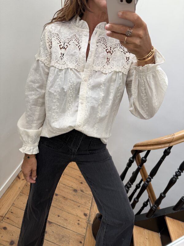 chemise rayée bleu col frou frou