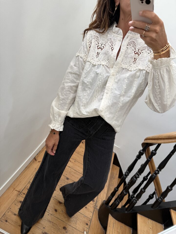 chemise rayée bleu col frou frou