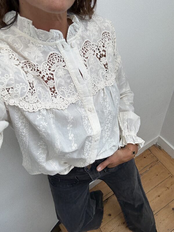chemise rayée bleu col frou frou
