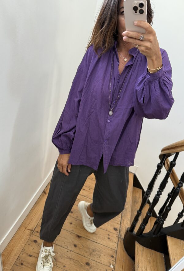 blouse johanna voile de coton fleurie prune