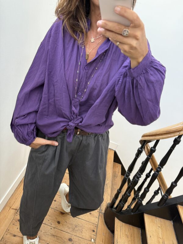 blouse johanna voile de coton fleurie prune