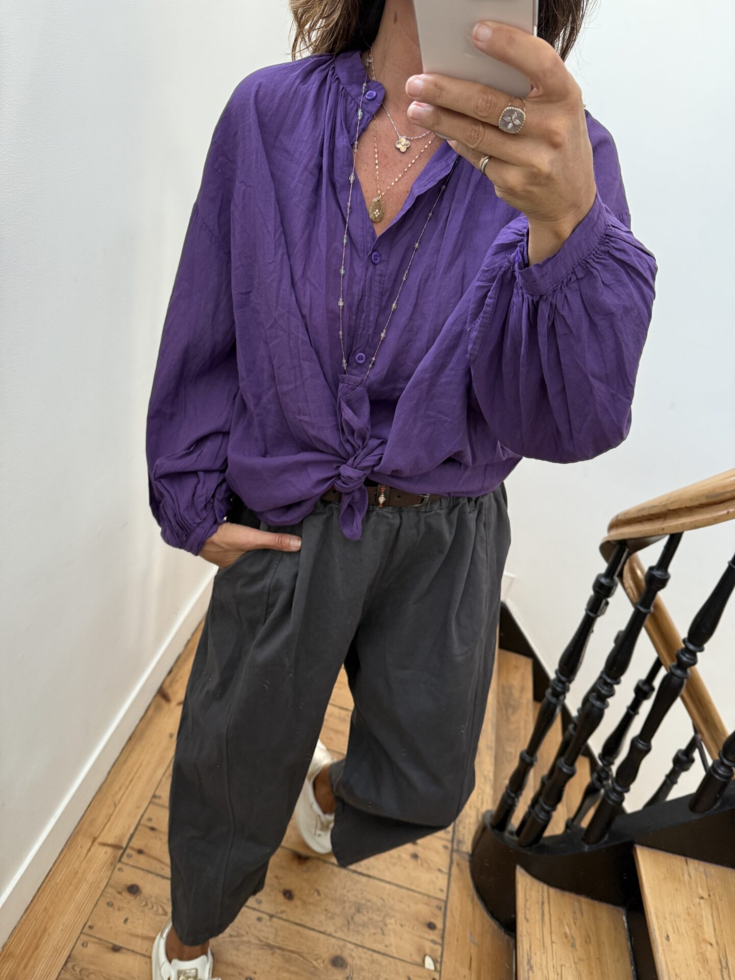 blouse johanna voile de coton fleurie prune