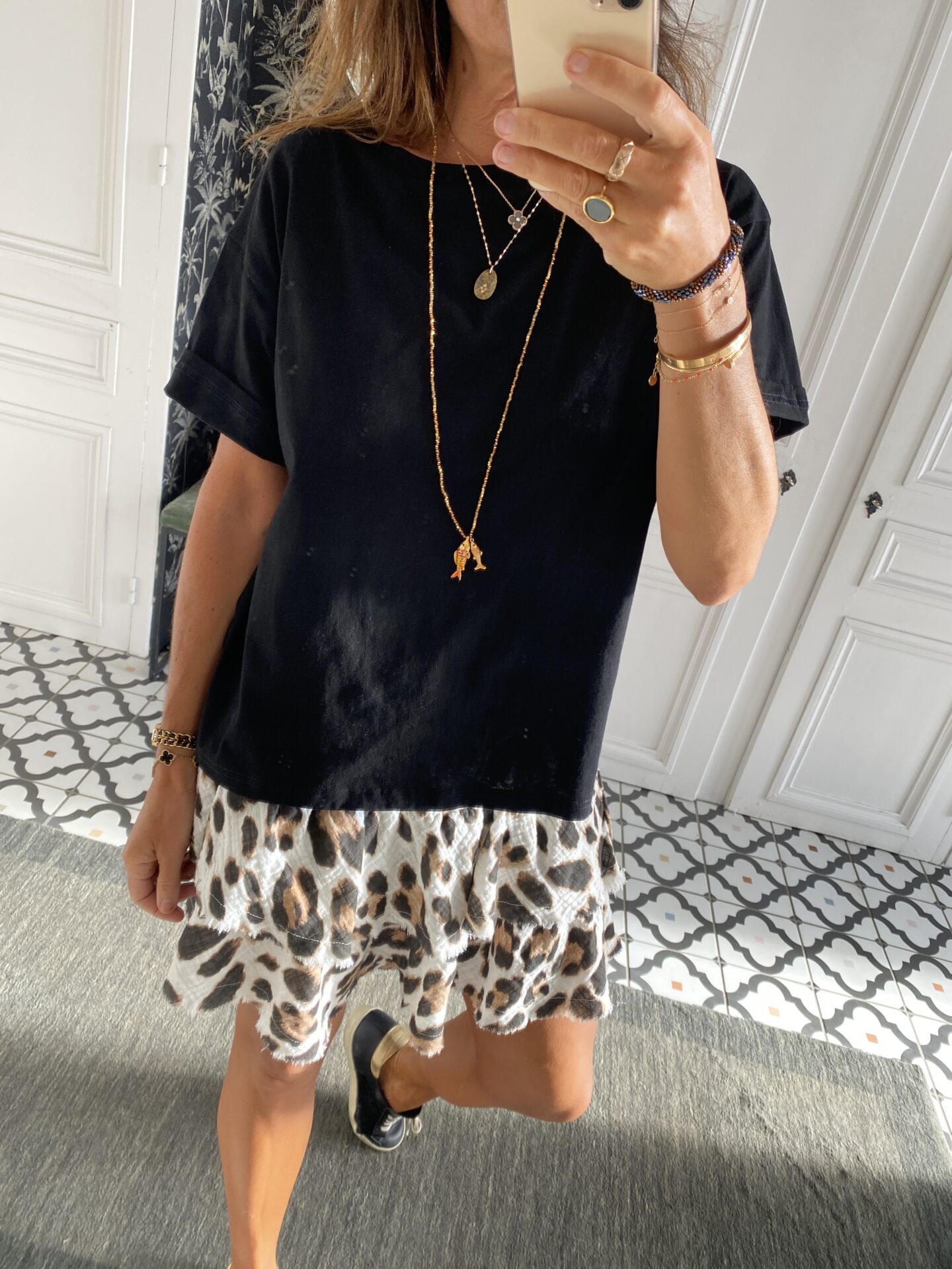 mini jupe léopard gaze de coton