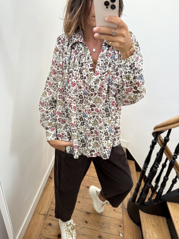blouse johanna voile de coton fleurie prune