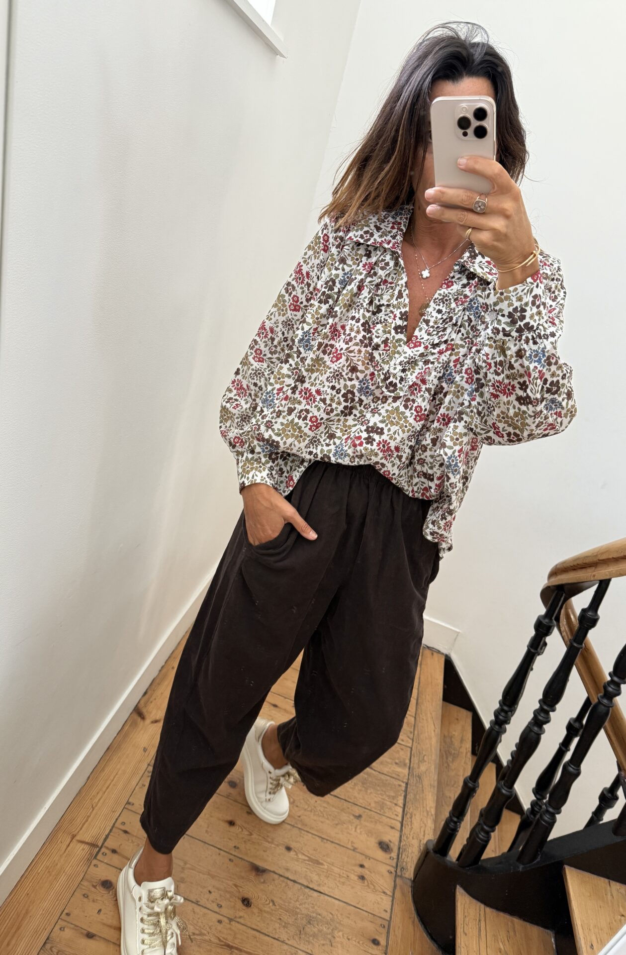 blouse johanna voile de coton fleurie prune