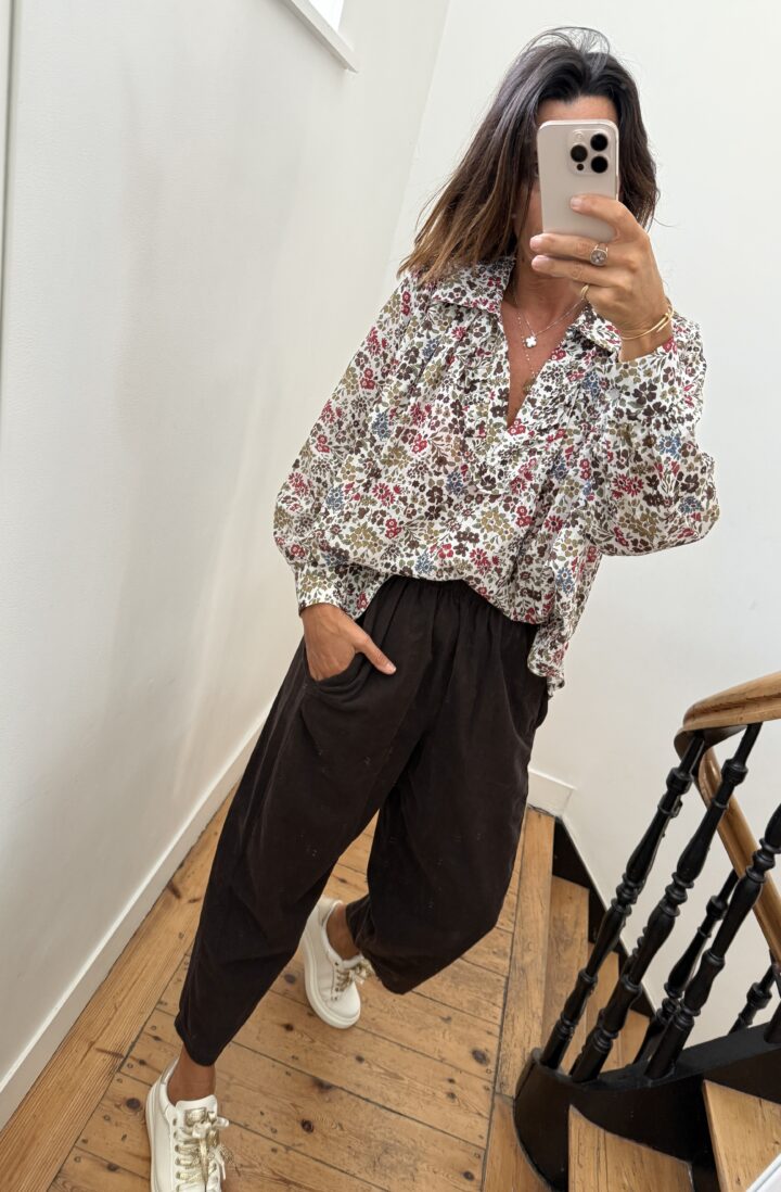 blouse johanna voile de coton fleurie prune