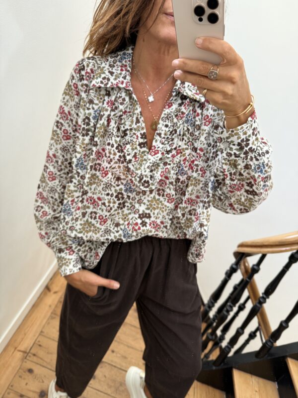 blouse johanna voile de coton fleurie prune
