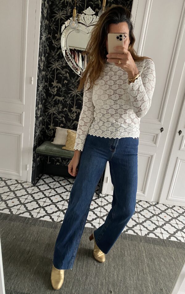 top sous pull dentelle écru