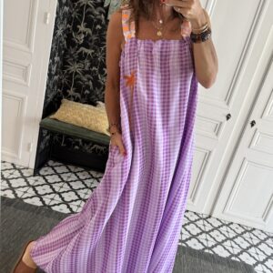 robe longue rayée orange et rose