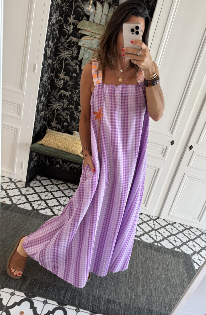 robe longue rayée orange et rose