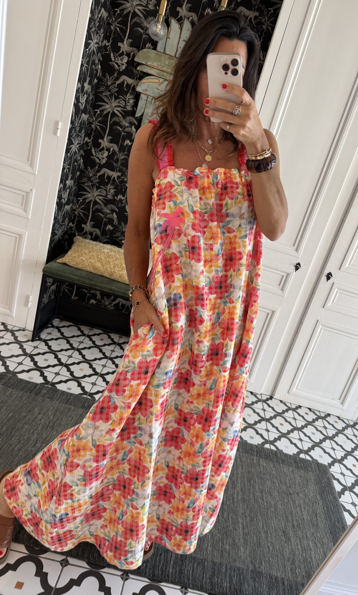 robe longue rayée orange et rose