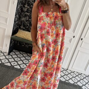 robe longue rayée orange et rose
