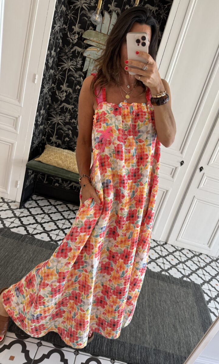 robe longue rayée orange et rose