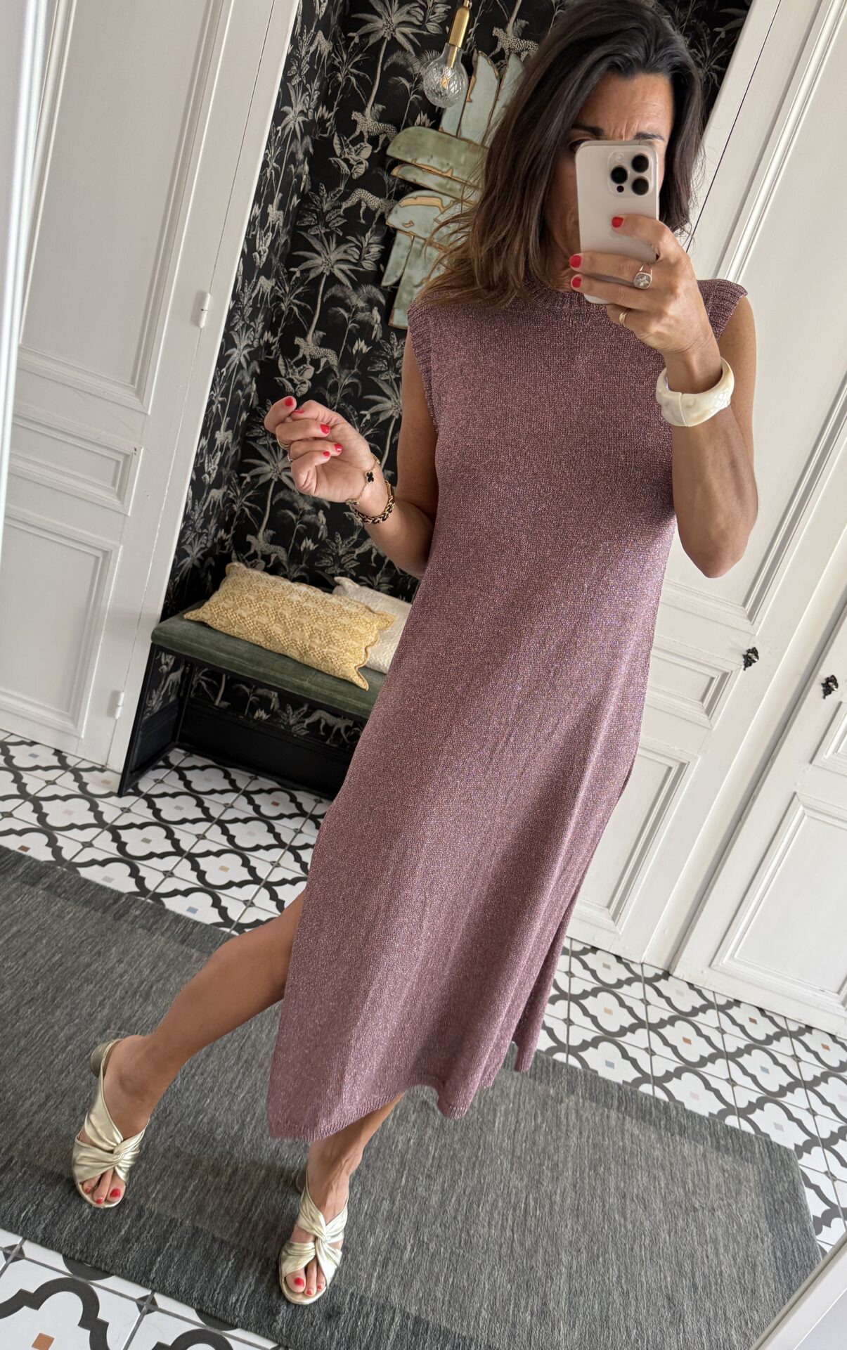robe longue rayée orange et rose