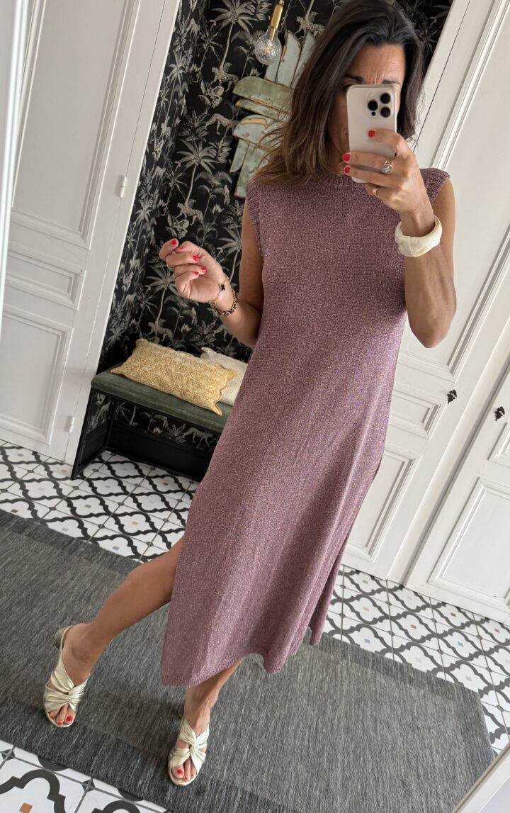 robe longue rayée orange et rose