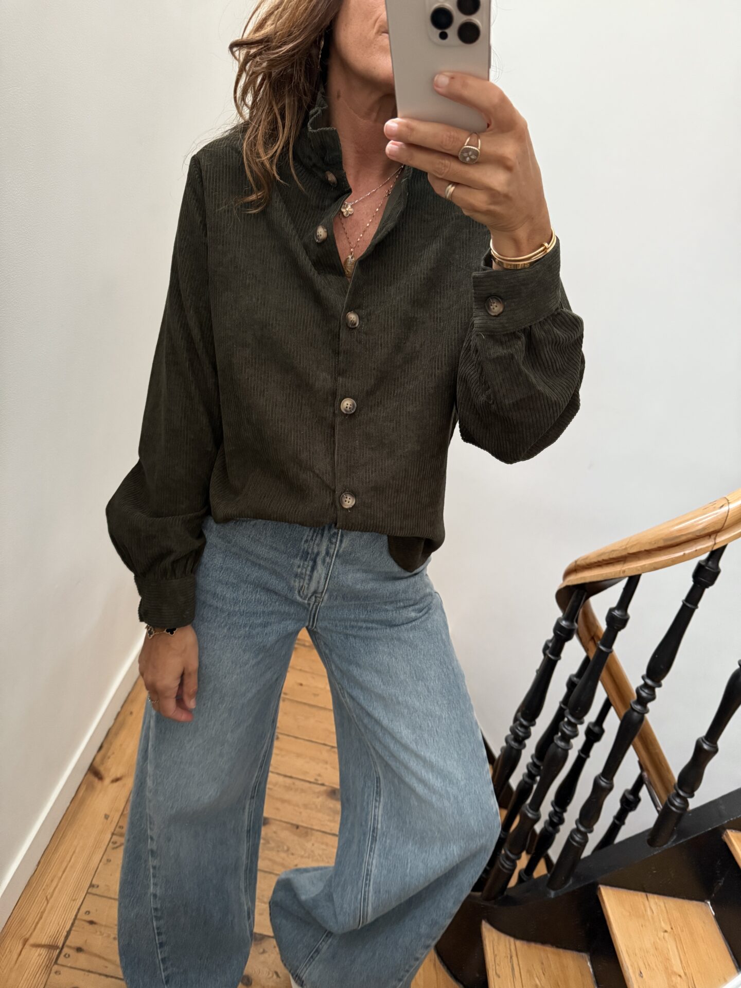 chemise velours cotelé kaki