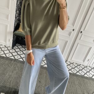 sweat fluide épaules froncées kaki