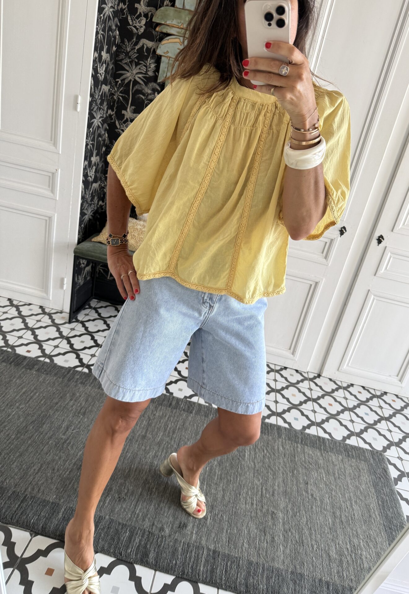 blouse coton smocks brodée écru
