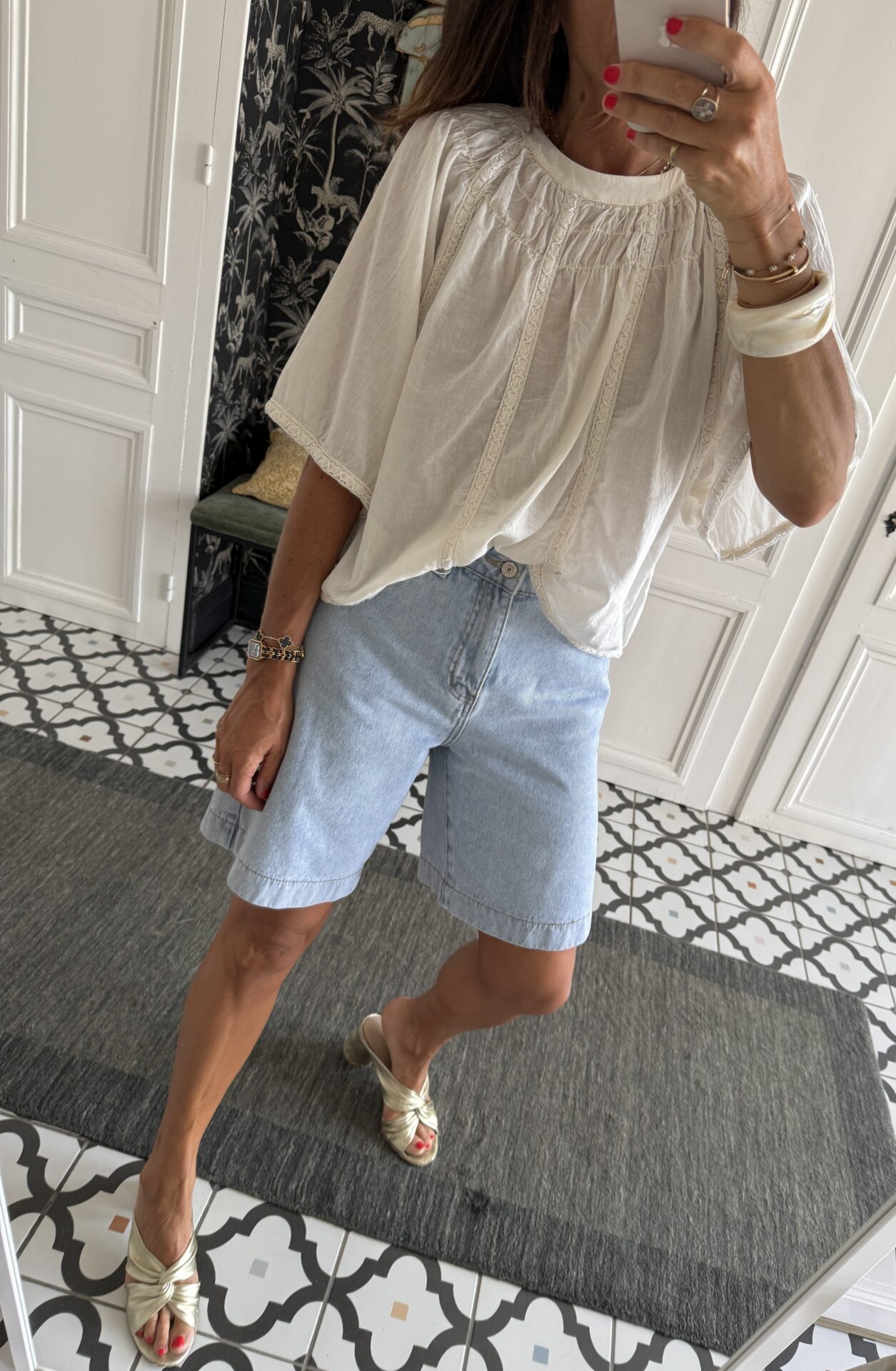 blouse coton smocks brodée écru