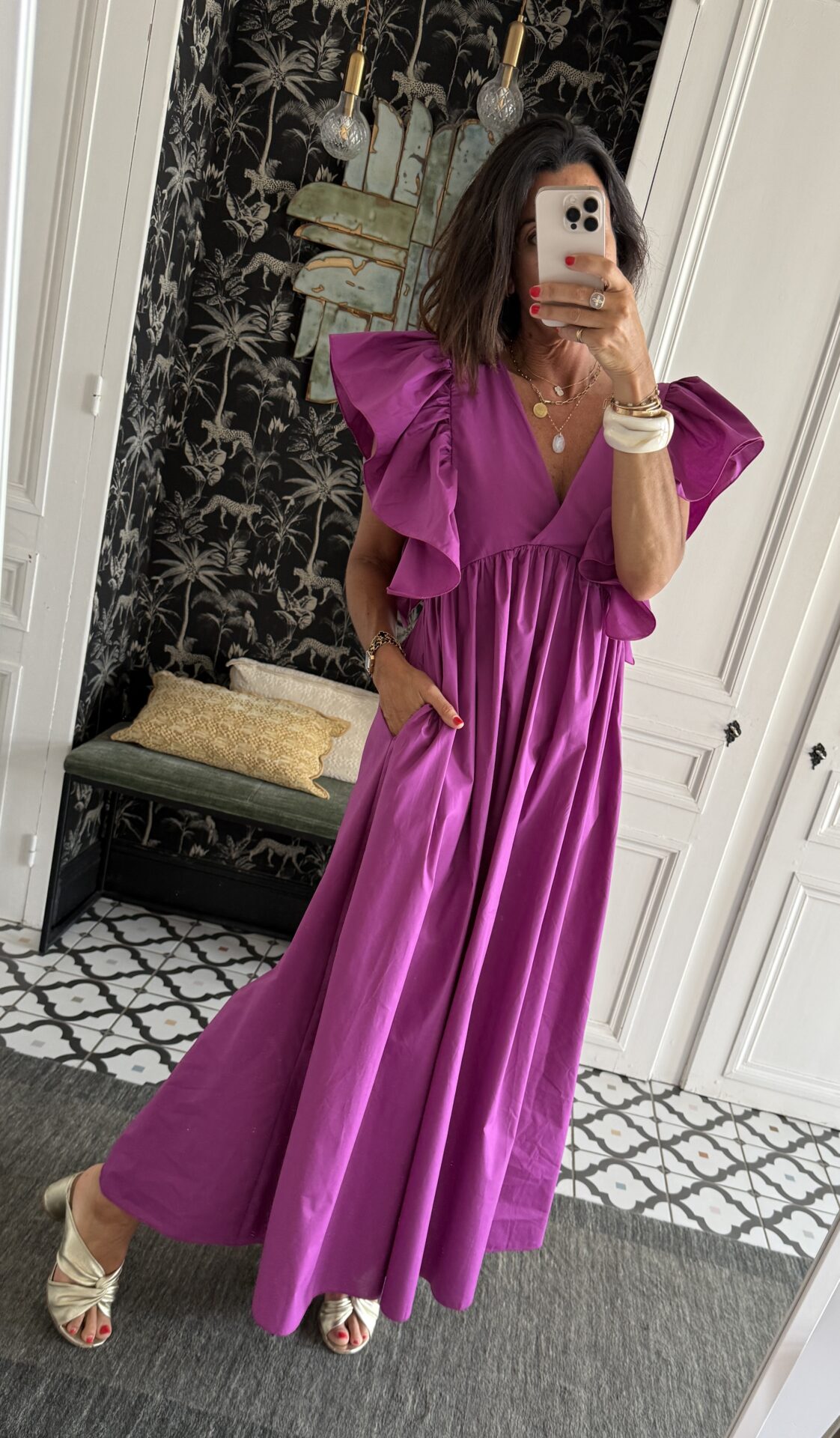 robe longue popeline coton magenta