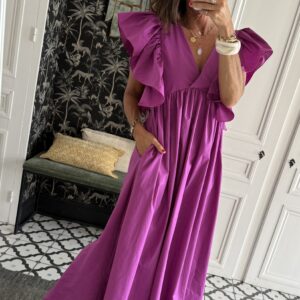 robe longue popeline coton magenta
