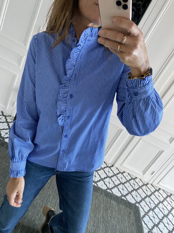 chemise rayures bleu col volanté