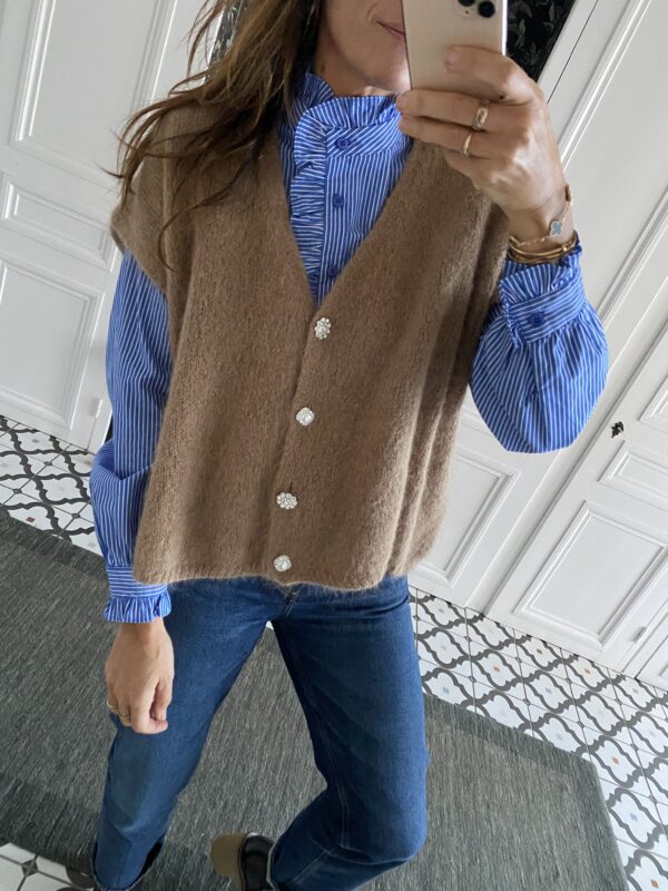chemise rayures bleu col volanté