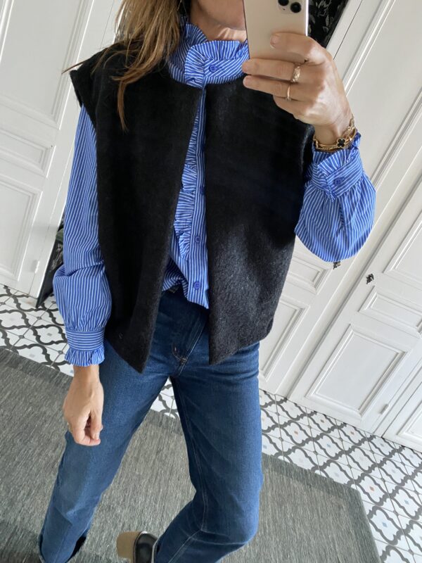 chemise rayures bleu col volanté