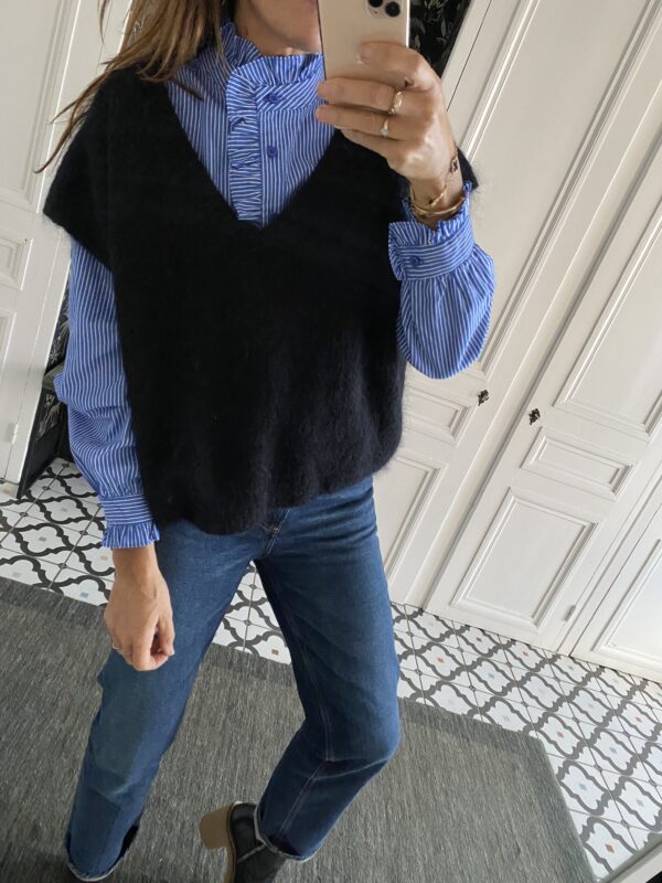chemise rayures bleu col volanté