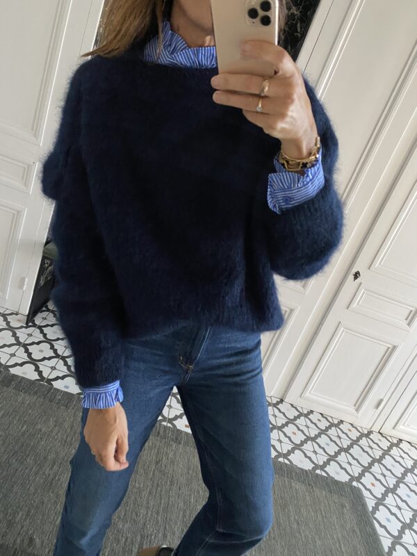 chemise rayures bleu col volanté