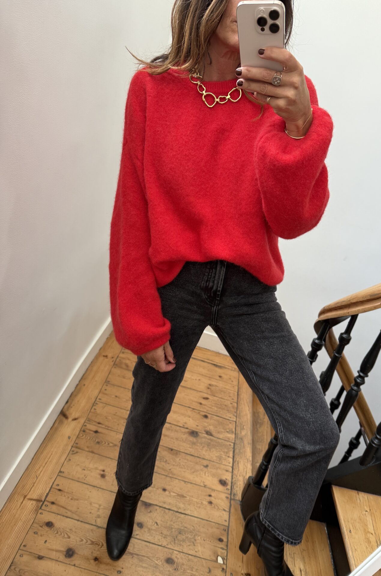 pull lou alpaga manches resserées rouge