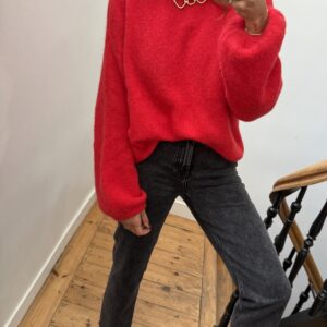pull lou alpaga manches resserées rouge