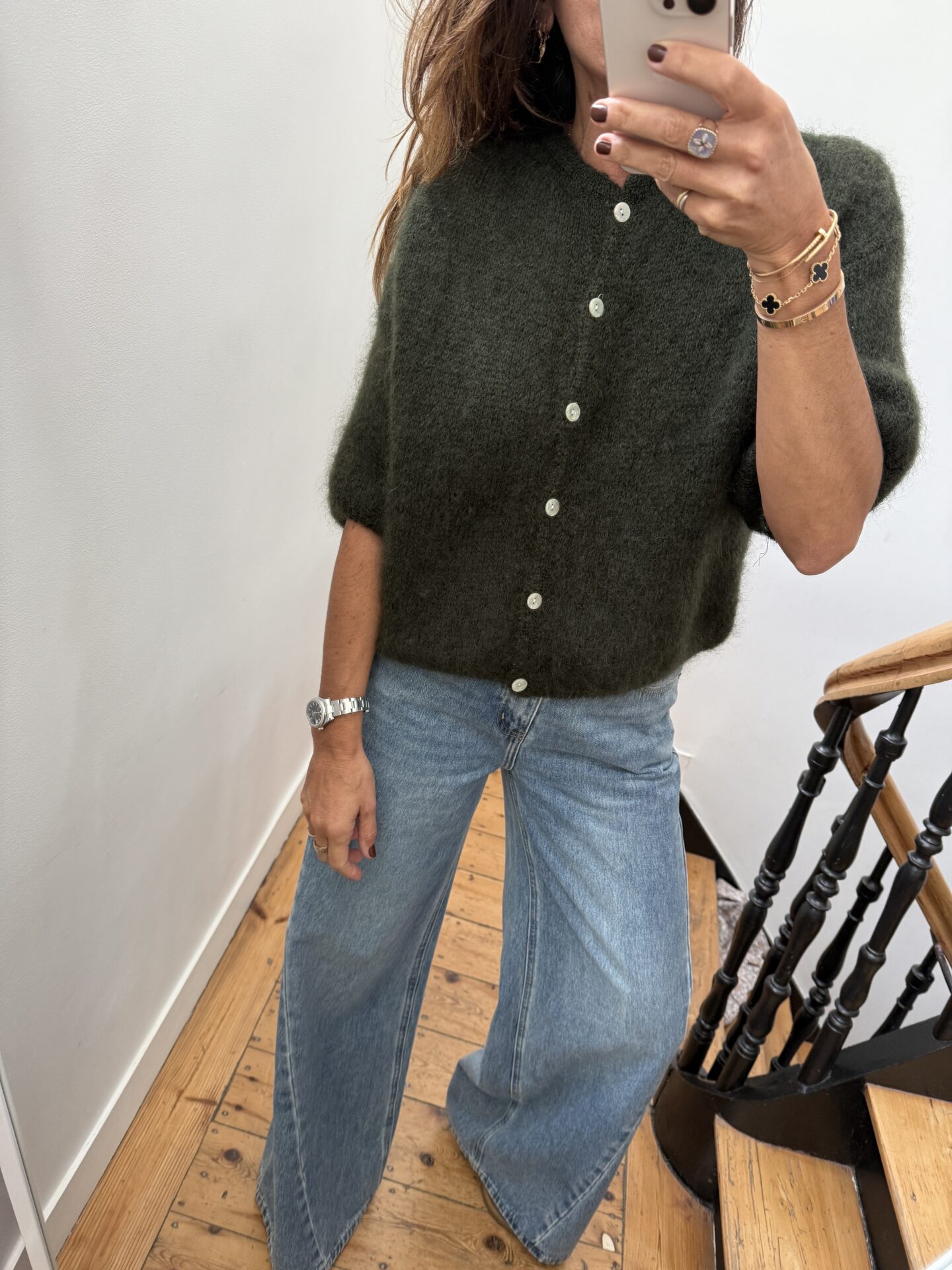 gilet kid mohair boutons kaki