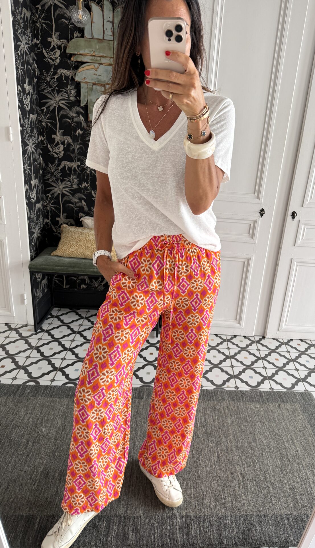 pantalon fluide rose orange