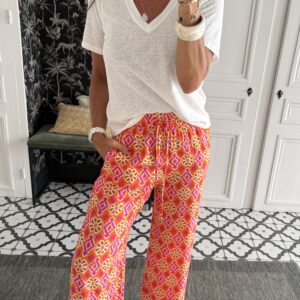 pantalon fluide rose orange