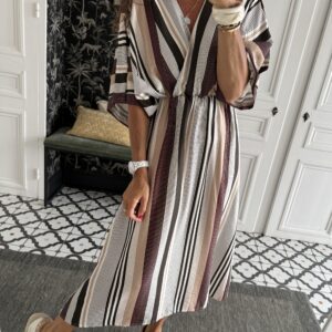 robe rayée kaki foncé