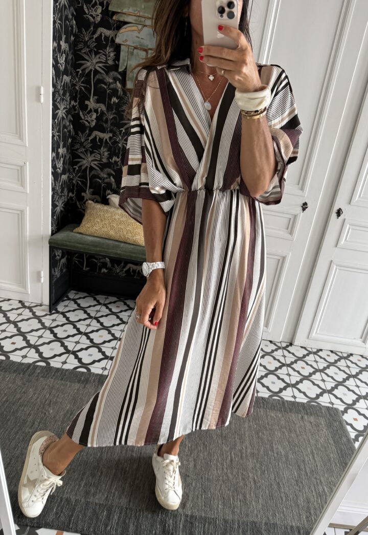 robe rayée kaki foncé