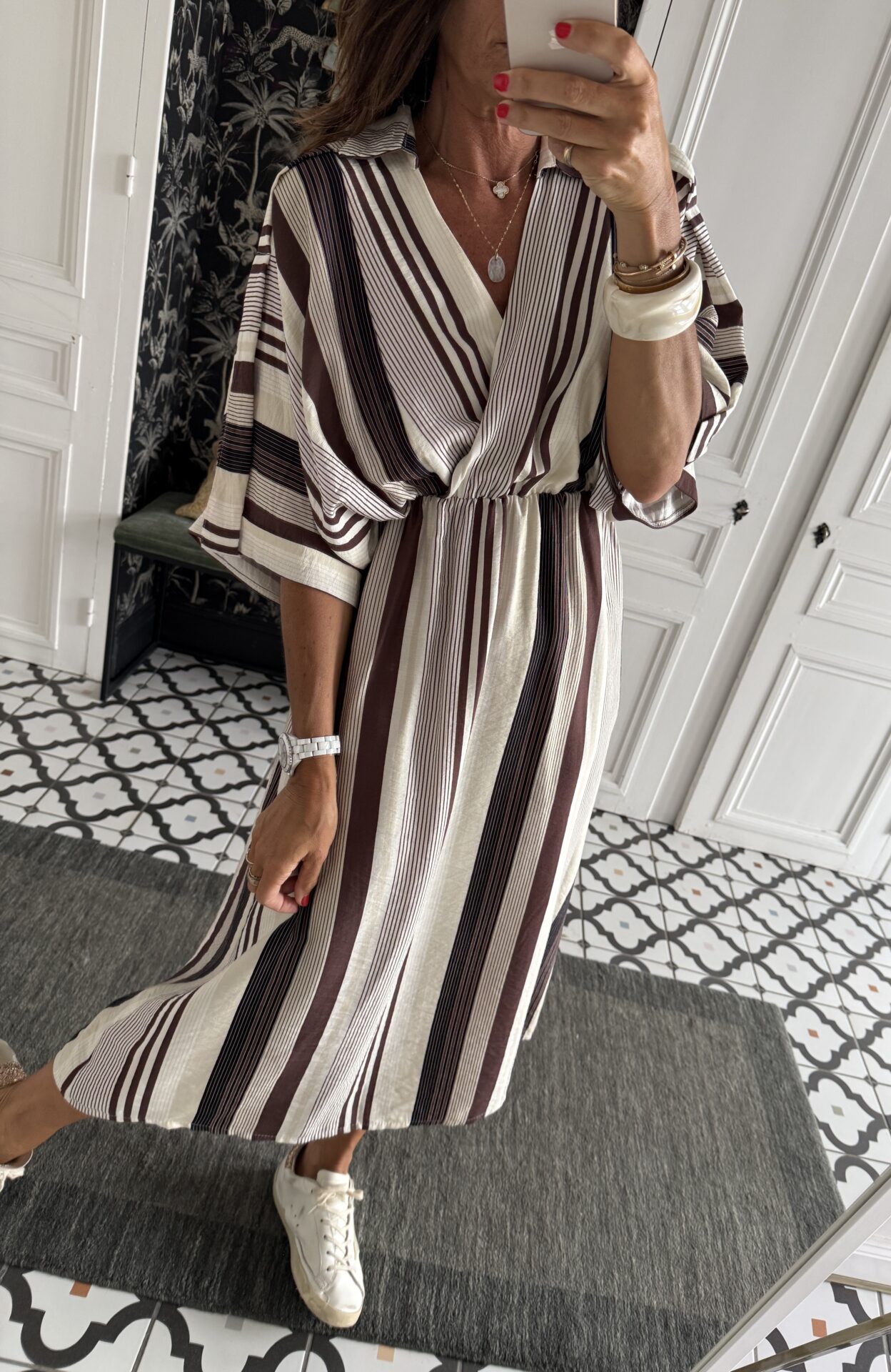 robe rayée kaki foncé