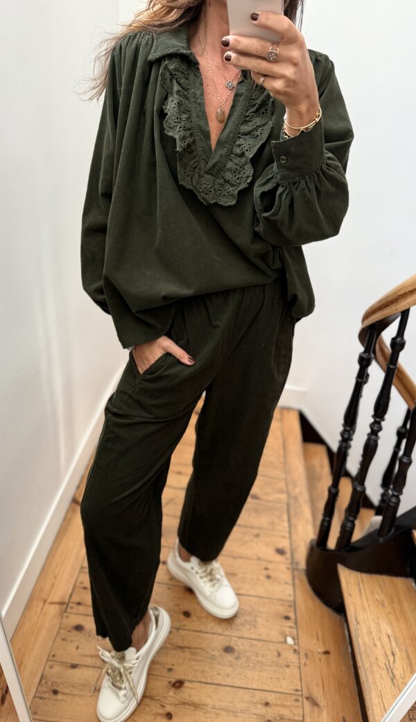 blouse johanna velours milleraies fin kaki