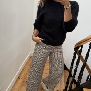 pantalon bas frou frou volant mini carreaux noir bordeaux