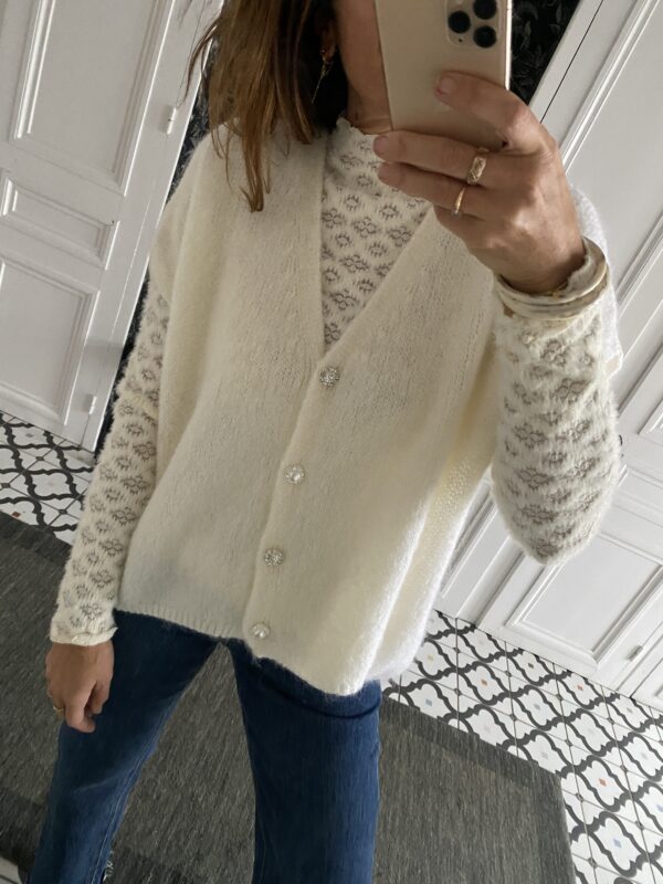 gilet boutons bijoux sans manche noir