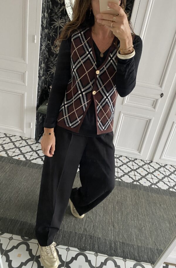 gilet boutons bijoux sans manche noir