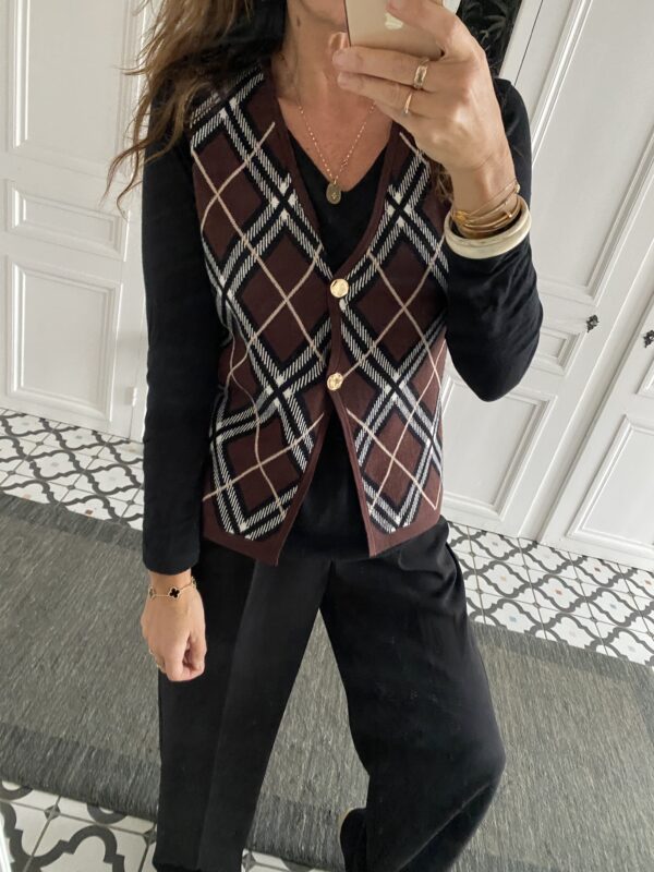 gilet boutons bijoux sans manche noir