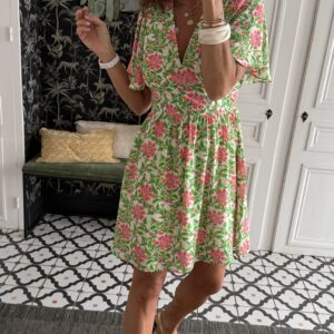 robe longue florale orange rose